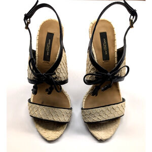 Ann Taylor Shoes Winter White Gwen Lace Up Exotic Heel Sz 8 Black Bow Tassel Bow